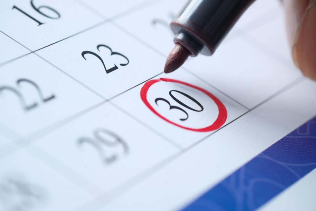 Deadline concept with red mark on calendar date